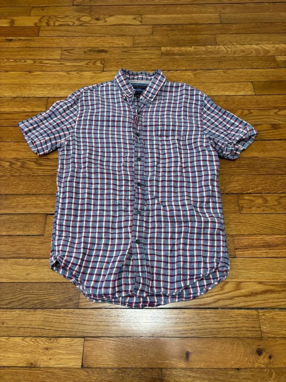 Banana Republic Mens 100% Linen Button Down Shirt Sz Small Camden Fit Blue Red